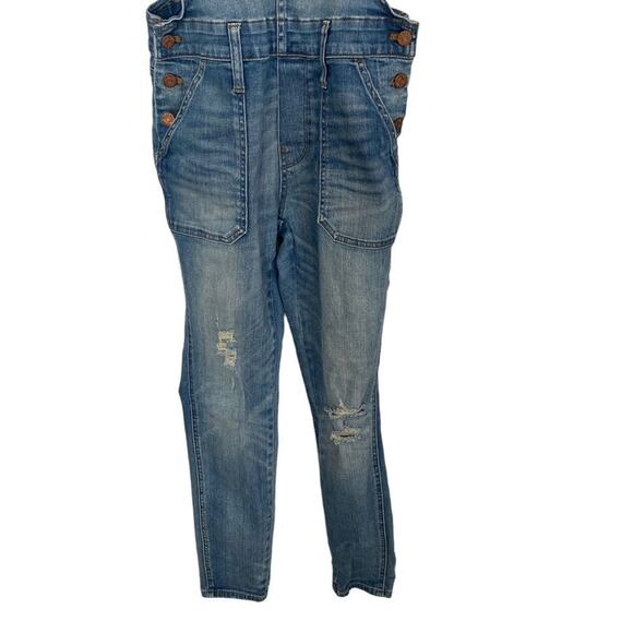 Madewell Overalls Women's Blue Skinny Crop Distressed Stretch Hewitt Wash Sz XS - Picture 3 of 13